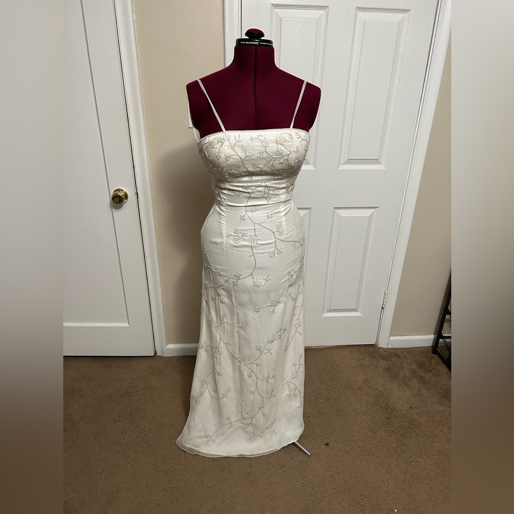 White Scala 90s-Style Hand-Beaded Sheath Dress